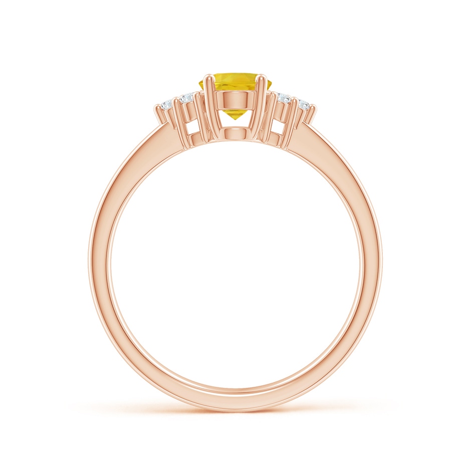 7x5mm AAA Solitaire Oval Yellow Sapphire Ring with Trio Diamond Accents in Rose Gold side 1