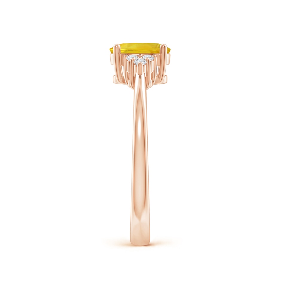 7x5mm AAA Solitaire Oval Yellow Sapphire Ring with Trio Diamond Accents in Rose Gold side 2