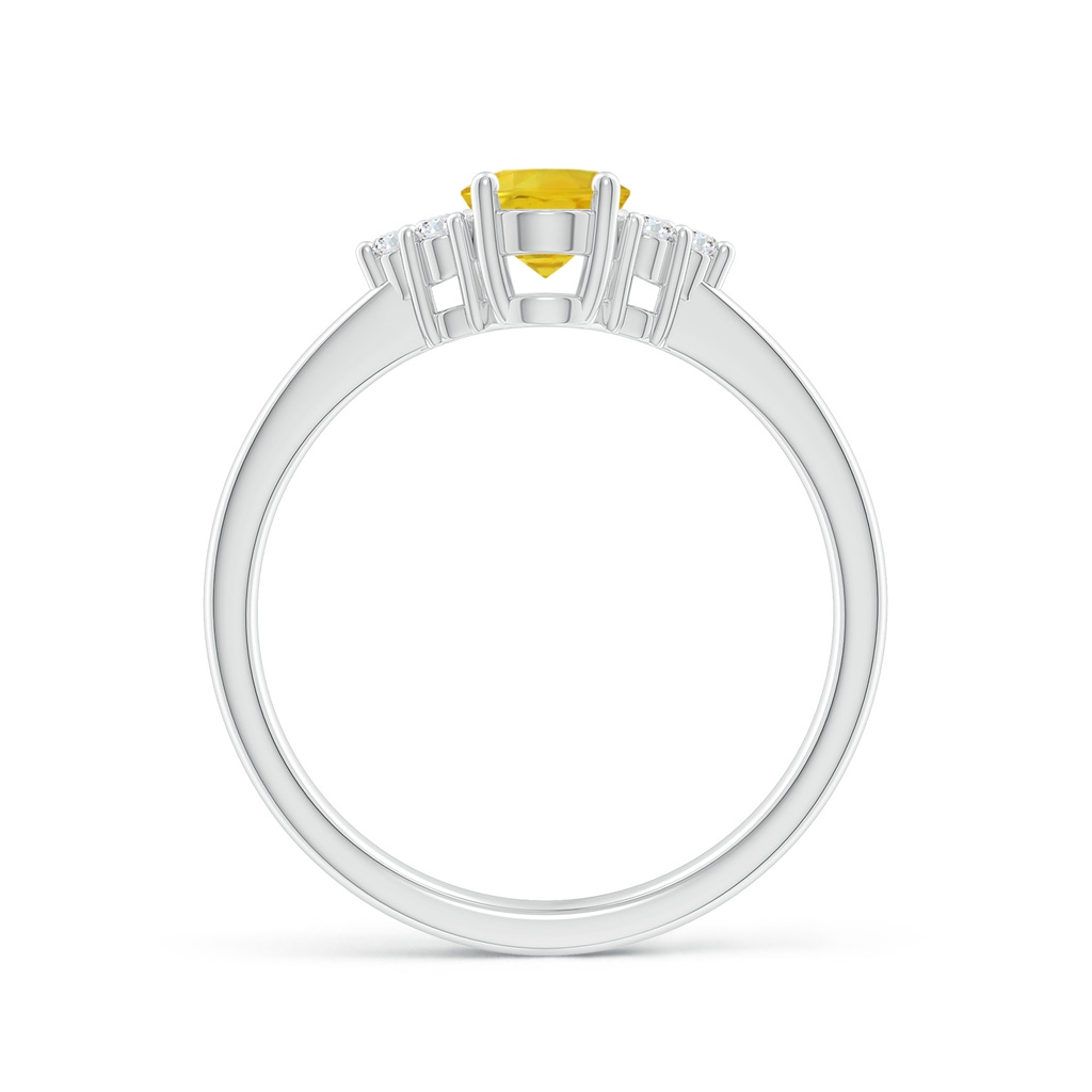7x5mm AAA Solitaire Oval Yellow Sapphire Ring with Trio Diamond Accents in White Gold Side 1