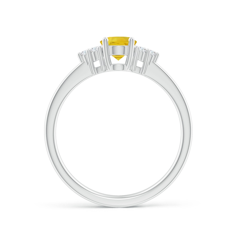 7x5mm AAA Solitaire Oval Yellow Sapphire Ring with Trio Diamond Accents in White Gold side 1