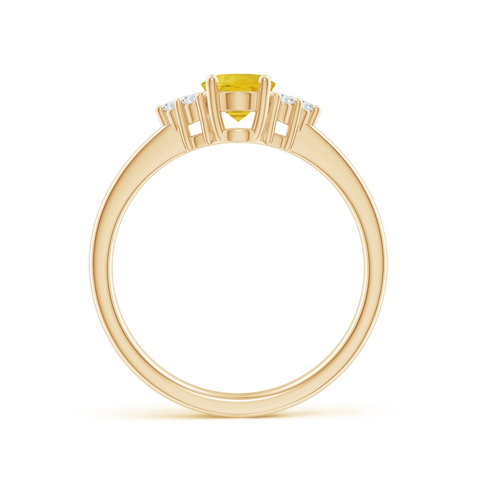 7x5mm AAA Solitaire Oval Yellow Sapphire Ring with Trio Diamond Accents in Yellow Gold side 1