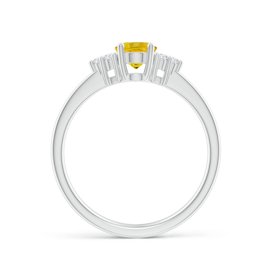 7x5mm AAAA Solitaire Oval Yellow Sapphire Ring with Trio Diamond Accents in P950 Platinum side 1
