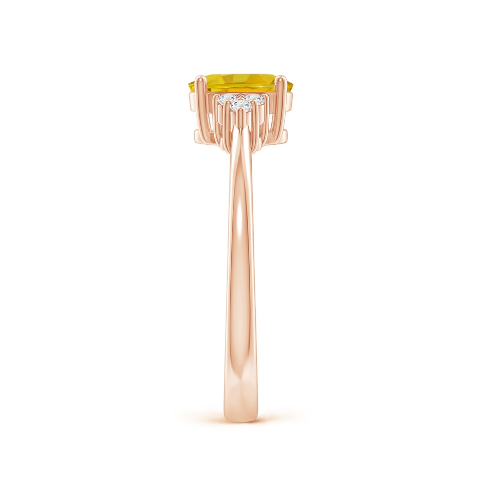 7x5mm AAAA Solitaire Oval Yellow Sapphire Ring with Trio Diamond Accents in Rose Gold side 2