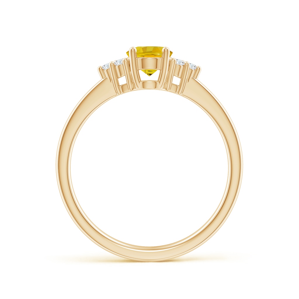 7x5mm AAAA Solitaire Oval Yellow Sapphire Ring with Trio Diamond Accents in Yellow Gold Side 1