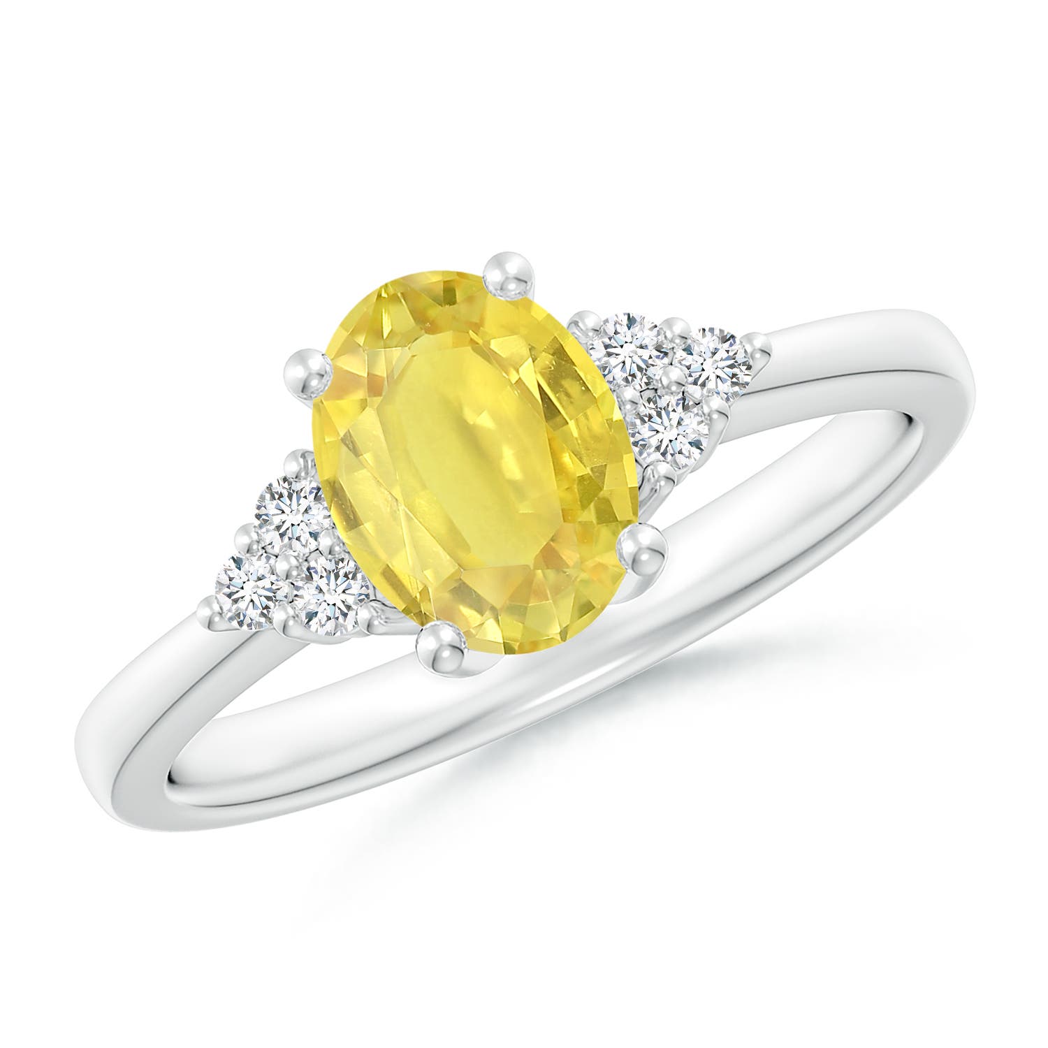 8x6mm A Solitaire Oval Yellow Sapphire Ring with Trio Diamond Accents in P950 Platinum