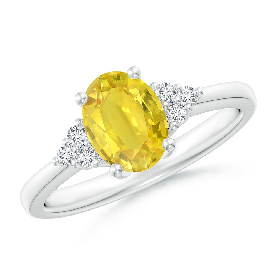 8x6mm AA Solitaire Oval Yellow Sapphire Ring with Trio Diamond Accents in White Gold 
