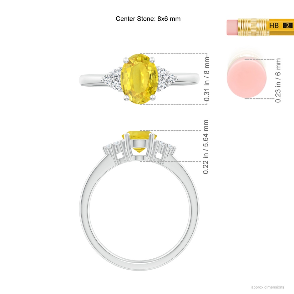 8x6mm AA Solitaire Oval Yellow Sapphire Ring with Trio Diamond Accents in White Gold ruler
