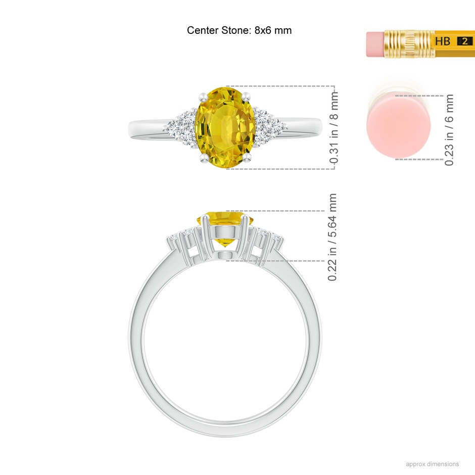 8x6mm AAAA Solitaire Oval Yellow Sapphire Ring with Trio Diamond Accents in P950 Platinum ruler