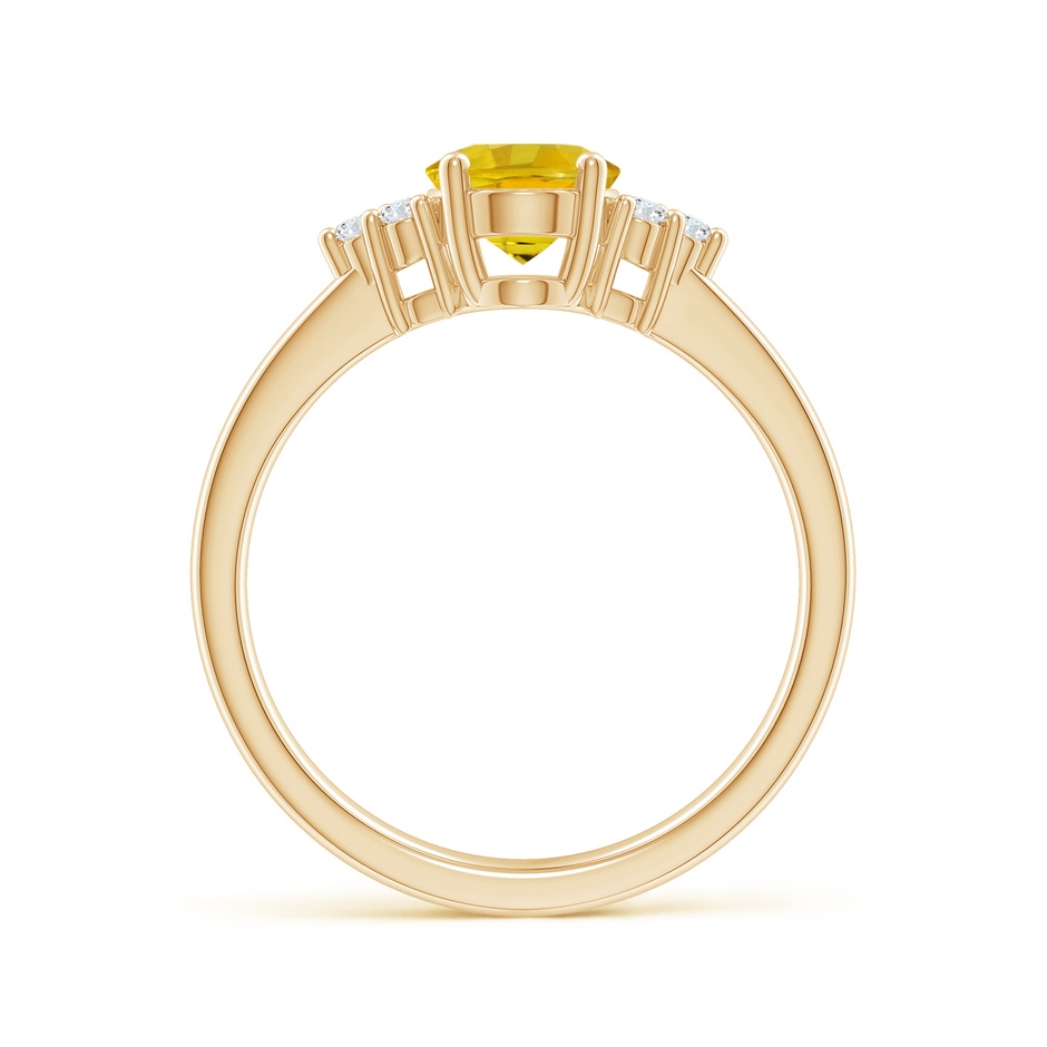 8x6mm AAAA Solitaire Oval Yellow Sapphire Ring with Trio Diamond Accents in Yellow Gold side 1
