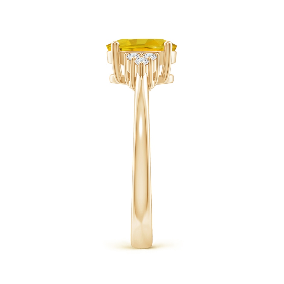 8x6mm AAAA Solitaire Oval Yellow Sapphire Ring with Trio Diamond Accents in Yellow Gold side 2