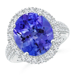 14x12mm AAA Oval Tanzanite Cocktail Ring with Diamonds in 9K White Gold