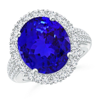 14x12mm AAAA Oval Tanzanite Cocktail Ring with Diamonds in White Gold