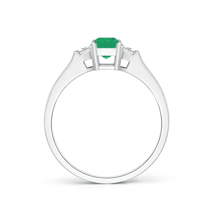 6x4mm A Emerald-Cut Emerald and Trapezoid Diamond Three Stone Ring in P950 Platinum product image