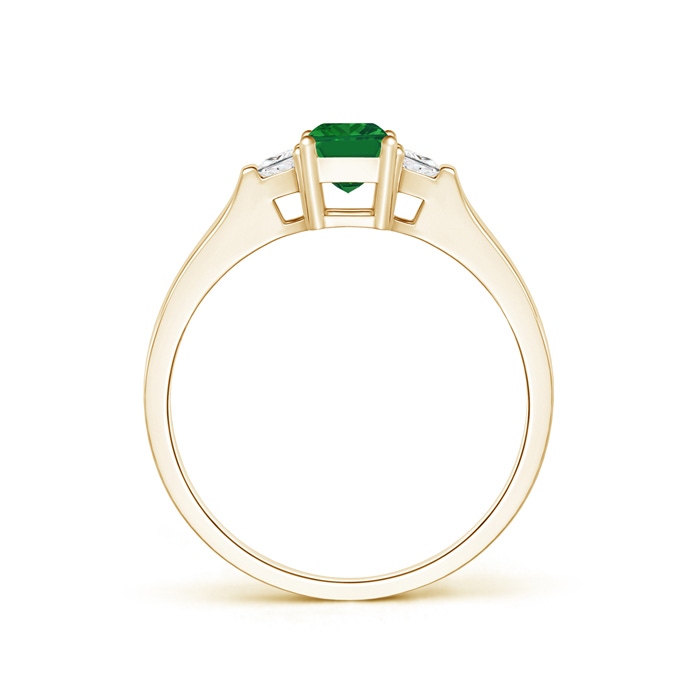 6x4mm AAA Emerald-Cut Emerald and Trapezoid Diamond Three Stone Ring in Yellow Gold Product Image