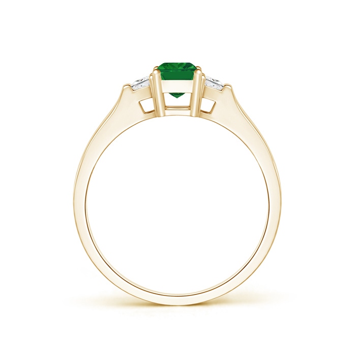 6x4mm AAA Emerald-Cut Emerald and Trapezoid Diamond Three Stone Ring in Yellow Gold product image