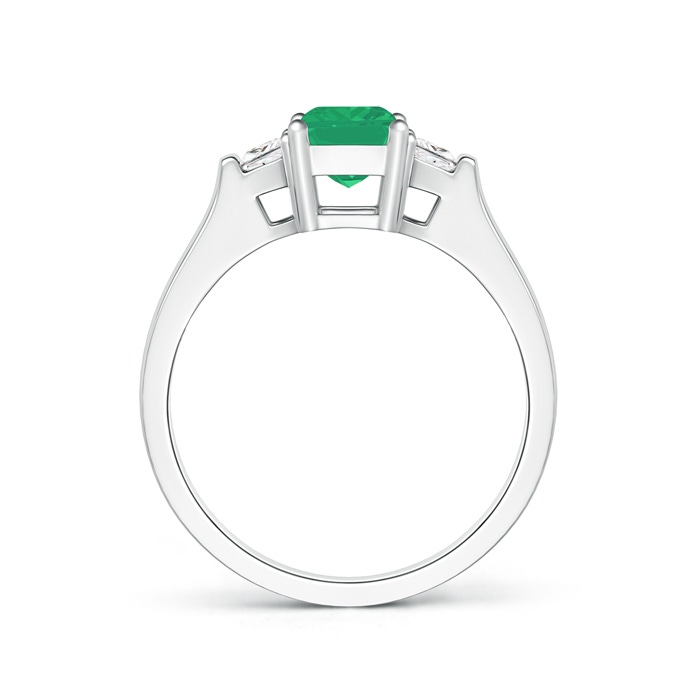 7x5mm A Emerald-Cut Emerald and Trapezoid Diamond Three Stone Ring in White Gold product image