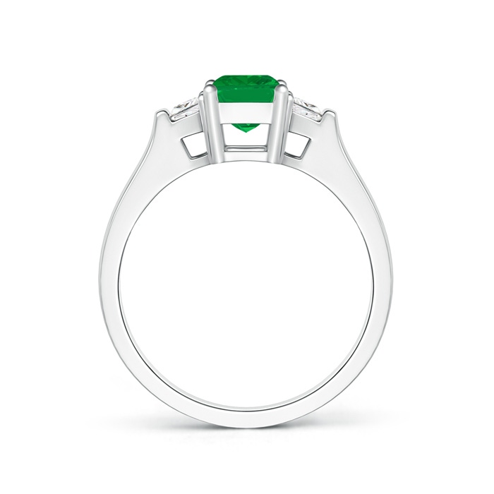 7x5mm AA Emerald-Cut Emerald and Trapezoid Diamond Three Stone Ring in White Gold product image