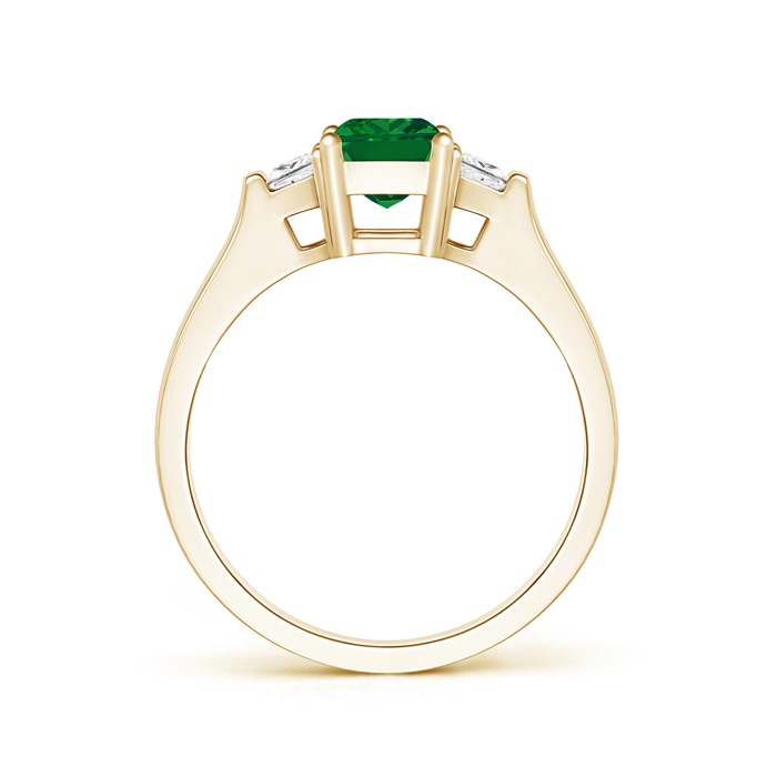 7x5mm AAAA Emerald-Cut Emerald and Trapezoid Diamond Three Stone Ring in Yellow Gold product image