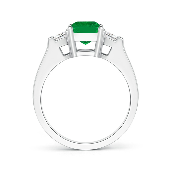 8x6mm AA Emerald-Cut Emerald and Trapezoid Diamond Three Stone Ring in White Gold product image
