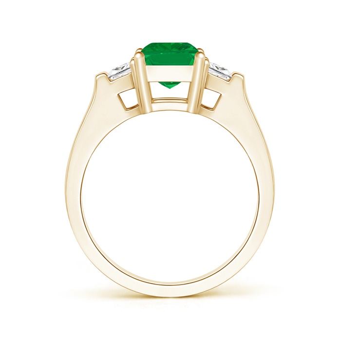 8x6mm AA Emerald-Cut Emerald and Trapezoid Diamond Three Stone Ring in Yellow Gold product image