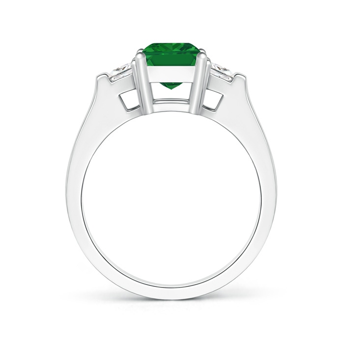8x6mm AAA Emerald-Cut Emerald and Trapezoid Diamond Three Stone Ring in White Gold product image