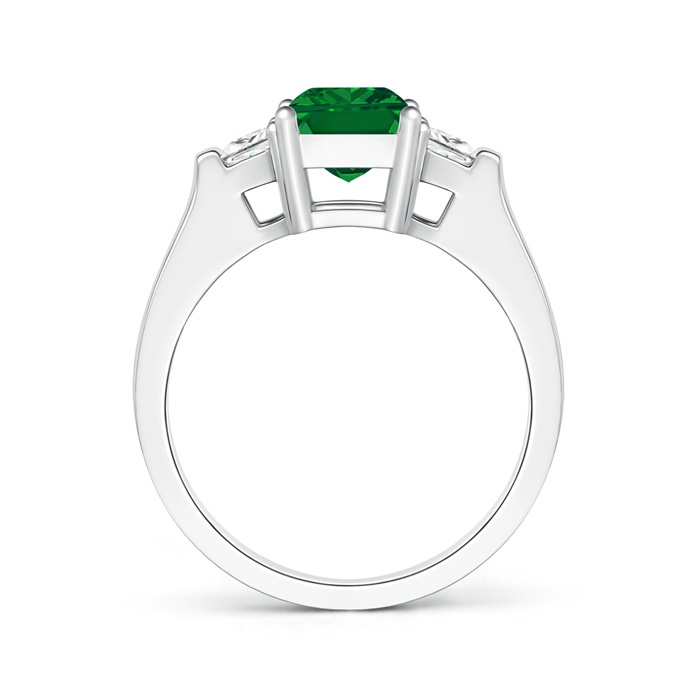 8x6mm AAAA Emerald-Cut Emerald and Trapezoid Diamond Three Stone Ring in White Gold product image
