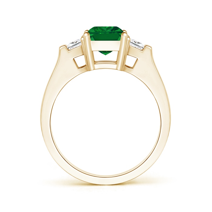 8x6mm AAAA Emerald-Cut Emerald and Trapezoid Diamond Three Stone Ring in Yellow Gold product image
