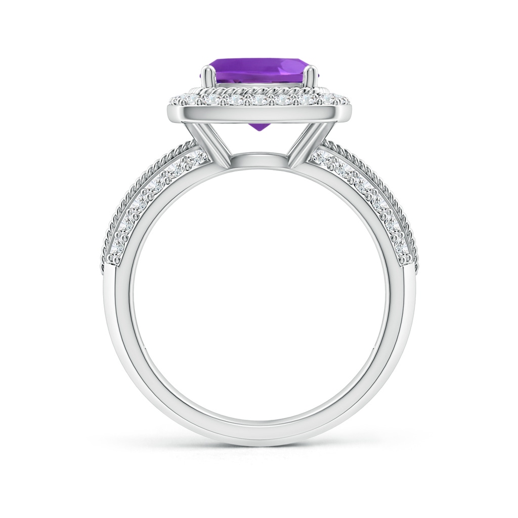 8mm AAAA Twisted Rope Cushion Amethyst Halo Ring in P950 Platinum Side-1