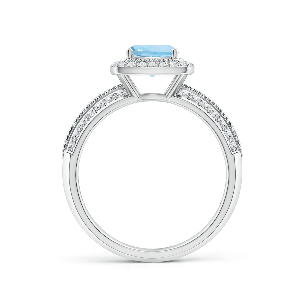 6mm AAA Twisted Rope Cushion Aquamarine Halo Ring in White Gold Side-1