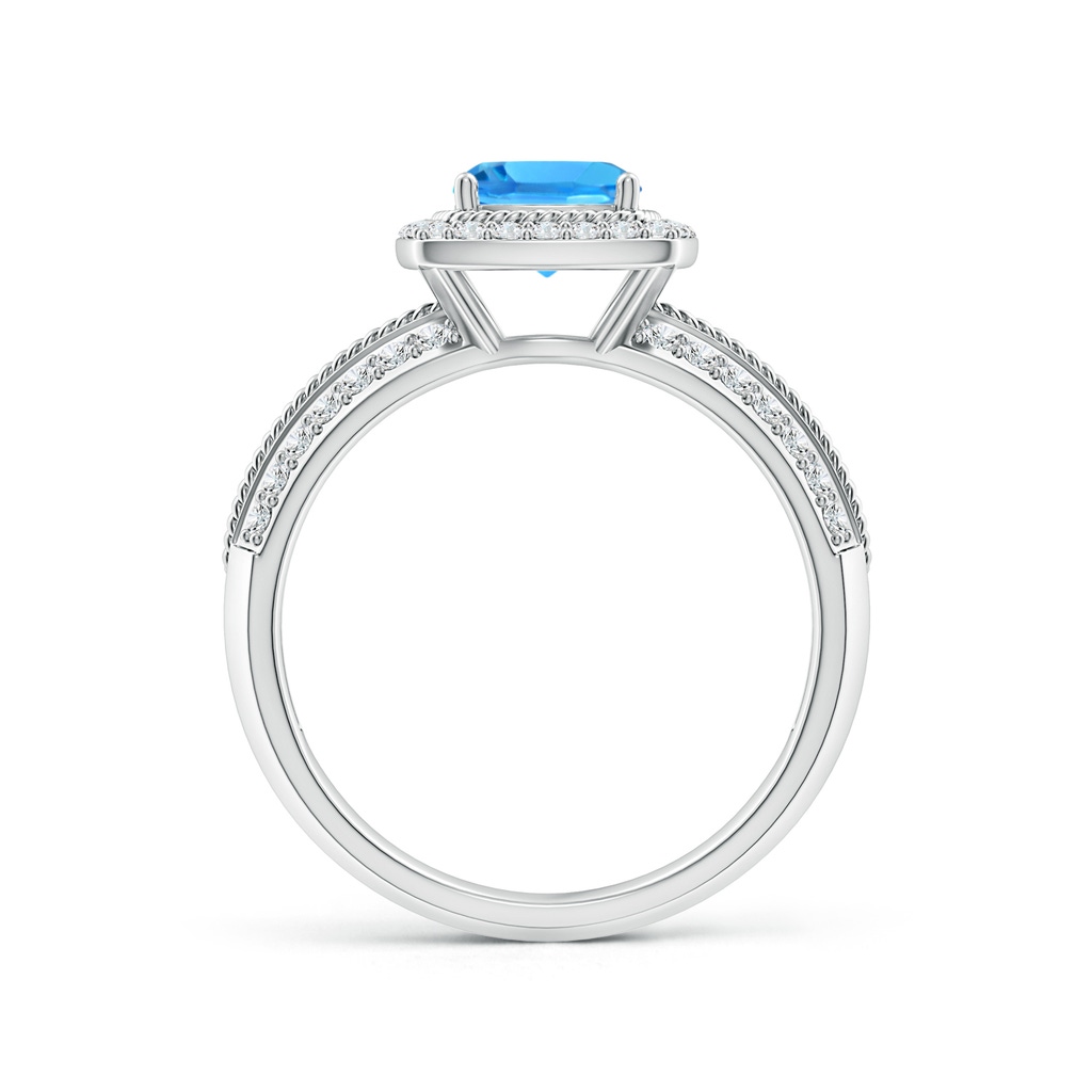 6mm AAAA Twisted Rope Cushion Swiss Blue Topaz Halo Ring in White Gold Side 1