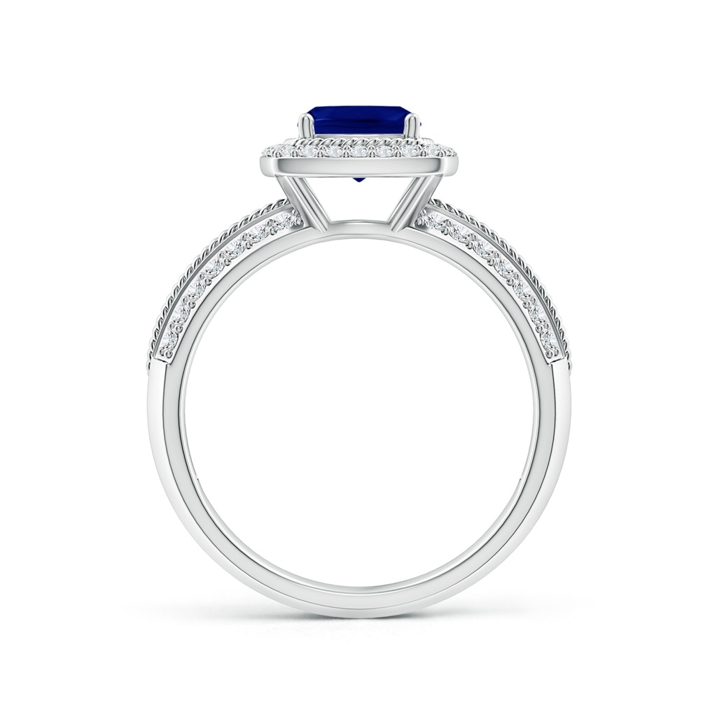6mm AAA Twisted Rope Cushion Sapphire Halo Ring in P950 Platinum Side-1