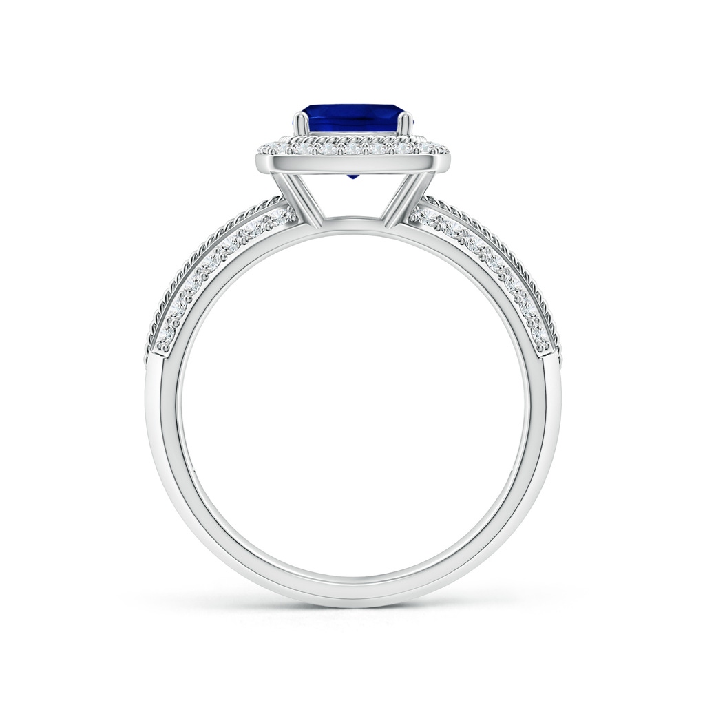 6mm AAAA Twisted Rope Cushion Sapphire Halo Ring in White Gold Side-1