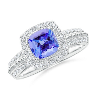 6mm AA Twisted Rope Cushion Tanzanite Halo Ring in P950 Platinum