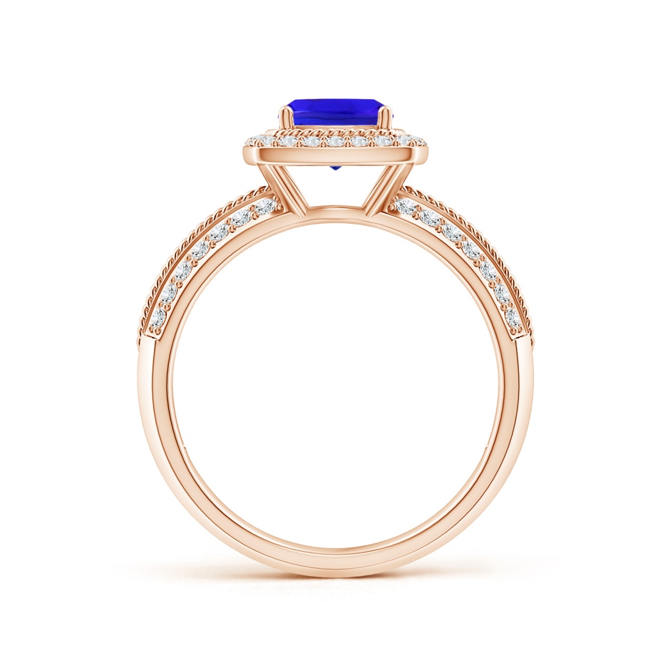 6mm AAA Twisted Rope Cushion Tanzanite Halo Ring in Rose Gold side-1