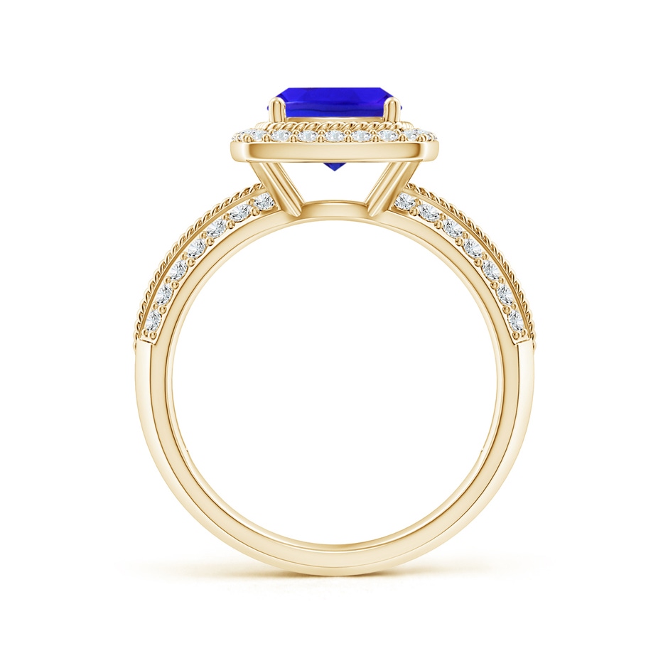 7mm AAA Twisted Rope Cushion Tanzanite Halo Ring in Yellow Gold side-1