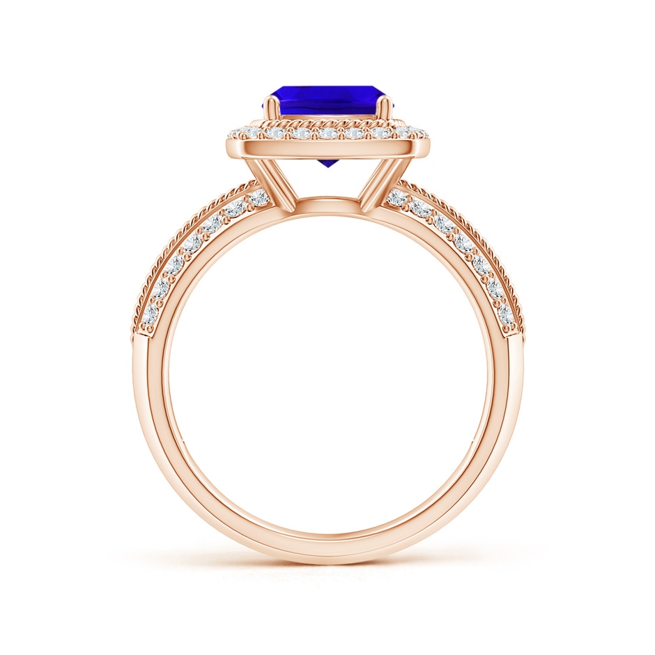 7mm AAAA Twisted Rope Cushion Tanzanite Halo Ring in Rose Gold side-1