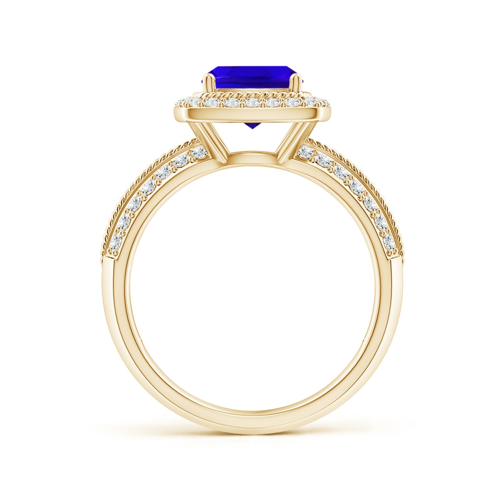 7mm AAAA Twisted Rope Cushion Tanzanite Halo Ring in Yellow Gold Side-1