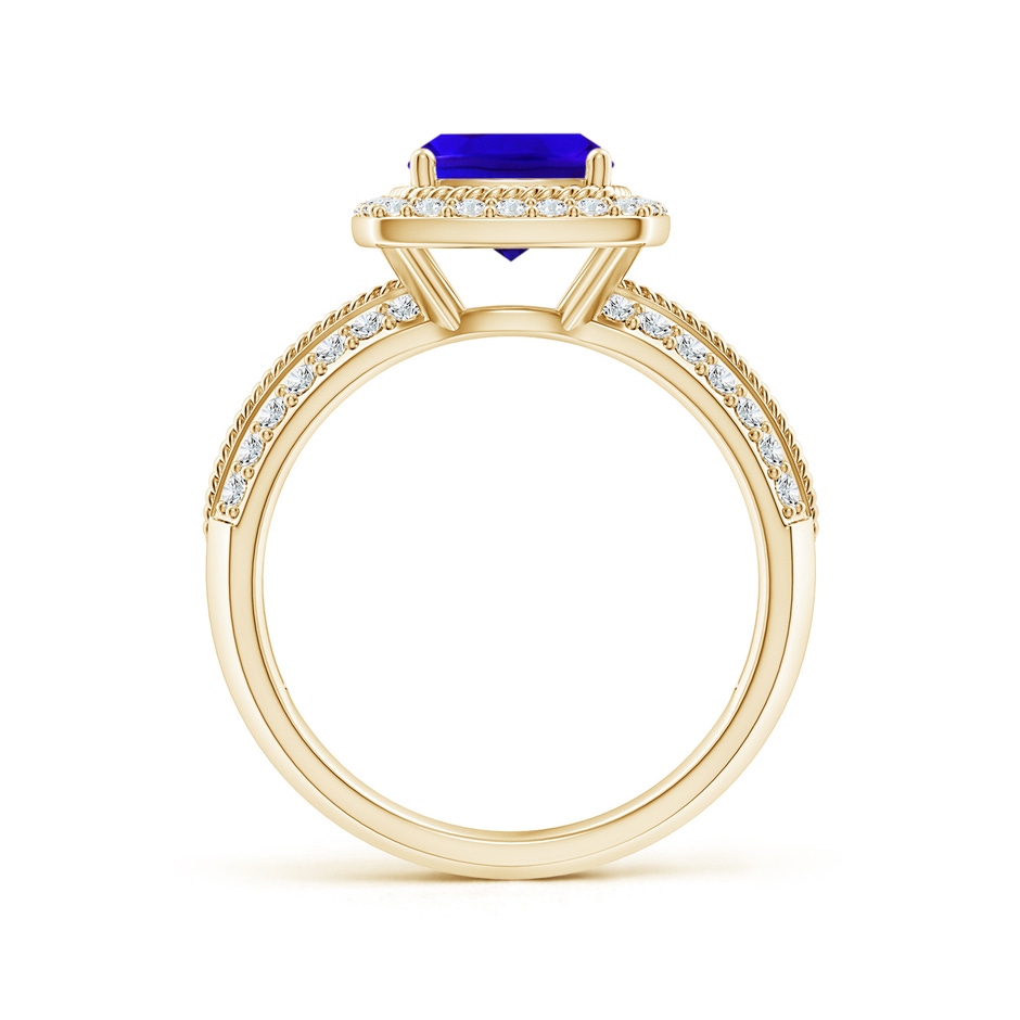 7mm AAAA Twisted Rope Cushion Tanzanite Halo Ring in Yellow Gold side-1