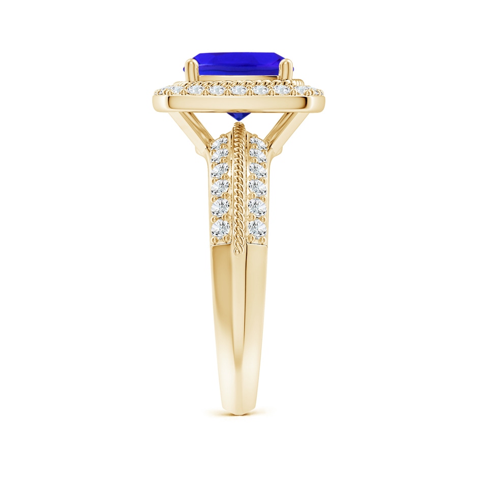 8mm AAA Twisted Rope Cushion Tanzanite Halo Ring in Yellow Gold side-2