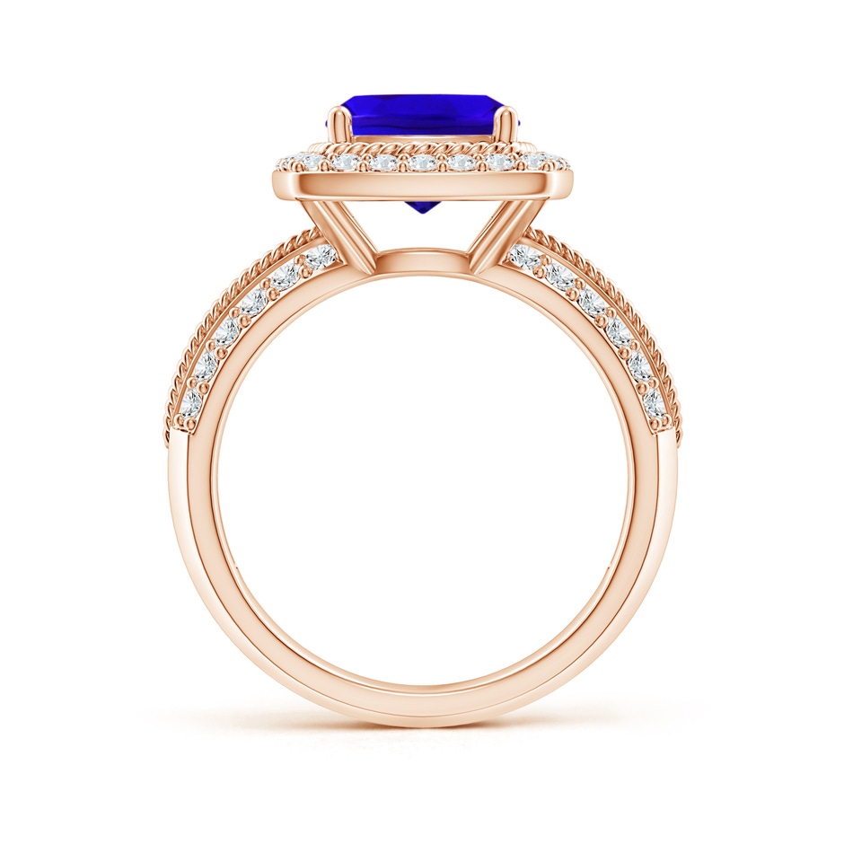 8mm AAAA Twisted Rope Cushion Tanzanite Halo Ring in Rose Gold side-1
