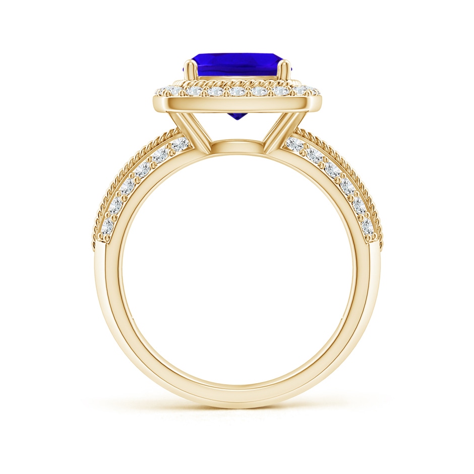 8mm AAAA Twisted Rope Cushion Tanzanite Halo Ring in Yellow Gold side-1