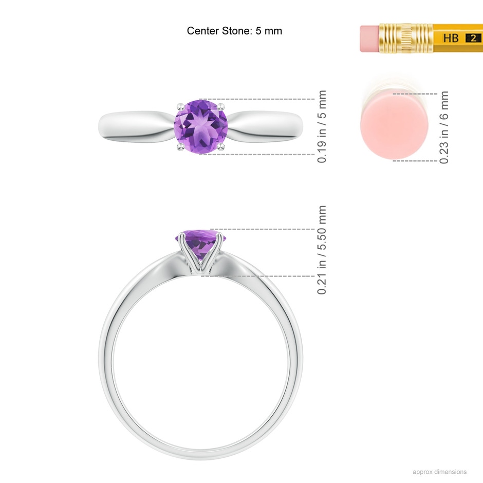 5mm A Solitaire Round Amethyst Tapered Shank Ring in P950 Platinum ruler