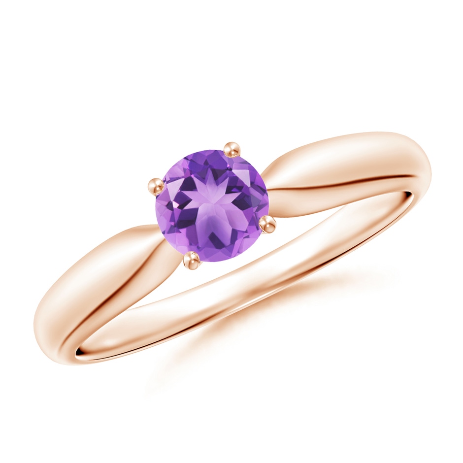 5mm A Solitaire Round Amethyst Tapered Shank Ring in Rose Gold 