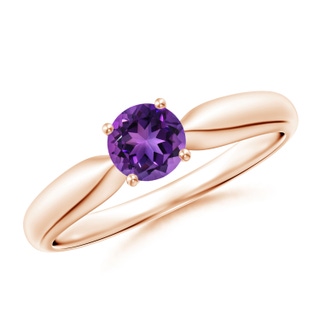 5mm AAAA Solitaire Round Amethyst Tapered Shank Ring in Rose Gold