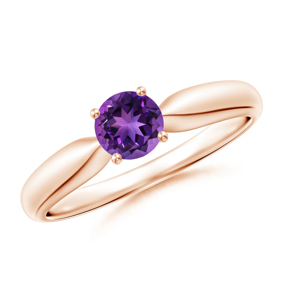 5mm AAAA Solitaire Round Amethyst Tapered Shank Ring in Rose Gold 