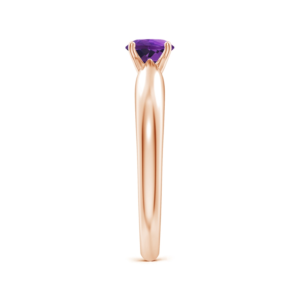 5mm AAAA Solitaire Round Amethyst Tapered Shank Ring in Rose Gold Side-2