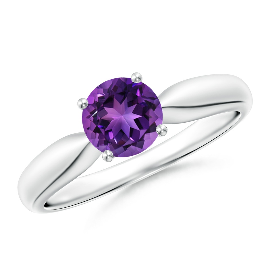 6mm AAAA Solitaire Round Amethyst Tapered Shank Ring in White Gold 