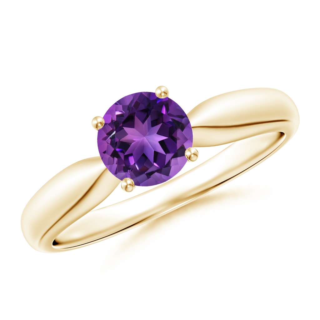 6mm AAAA Solitaire Round Amethyst Tapered Shank Ring in Yellow Gold