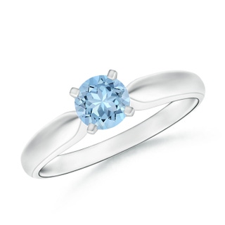 5mm AAA Solitaire Round Aquamarine Tapered Shank Ring in 9K White Gold