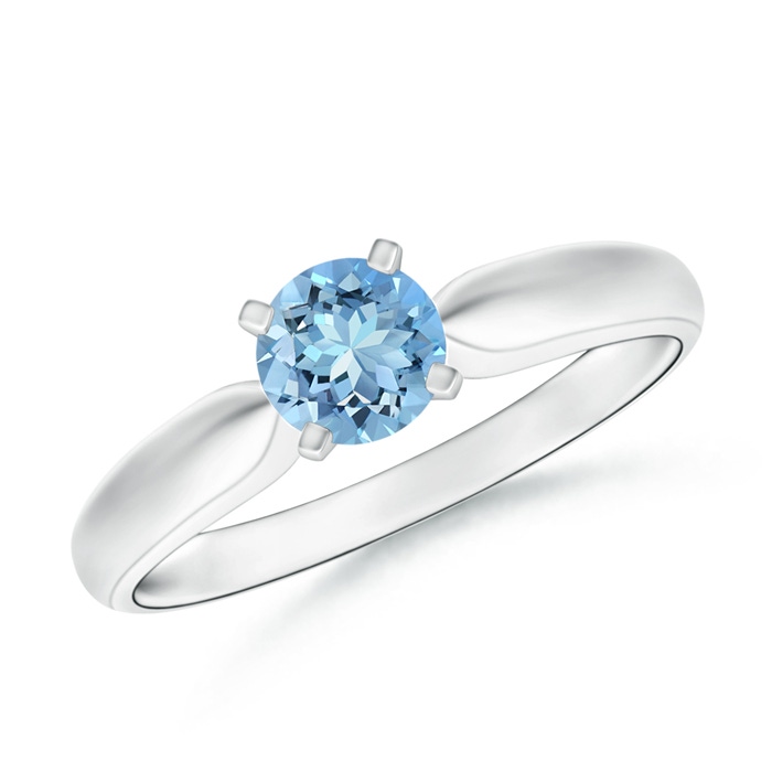 5mm AAAA Solitaire Round Aquamarine Tapered Shank Ring in P950 Platinum